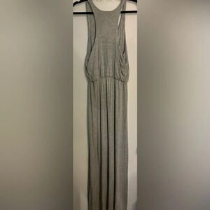 Socialite Womens Maxi Dress Gray Scoop Neck popover draped top Racerback Sz Sm